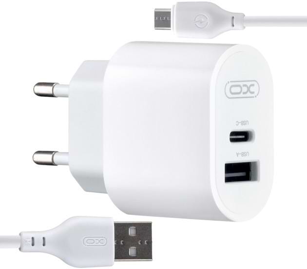 Мережевий зарядний пристрій XO L97 (1Type-C/1USB/2.4A) + USB - MicroUSB White (XO-L97-MC) - Фото 1