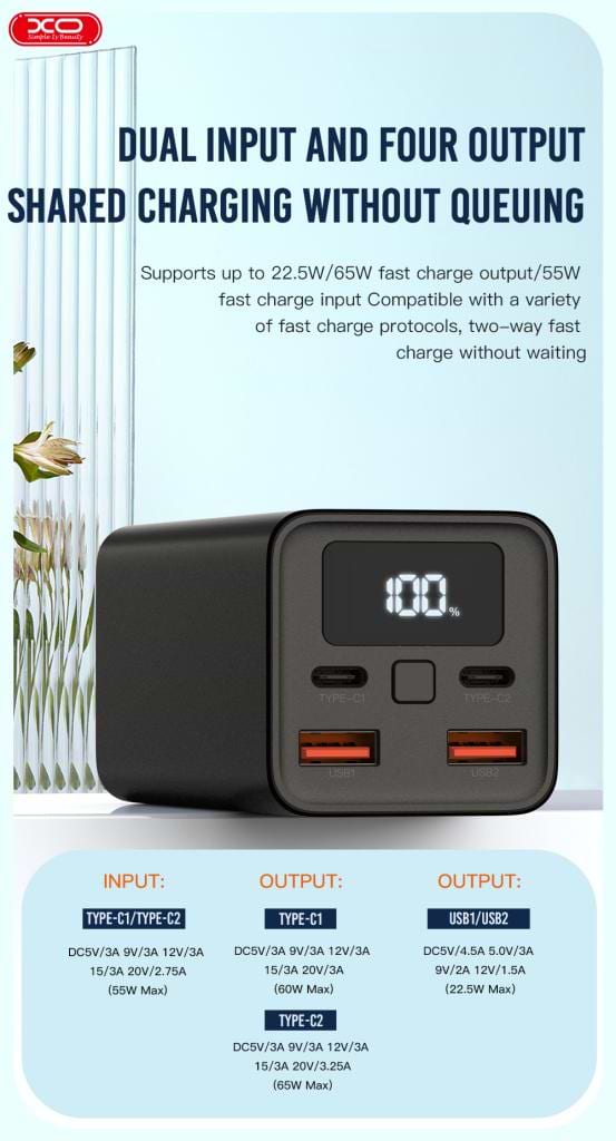 Фото - Батарея мобільна XO 20000mAh 65W  Black (PB97)