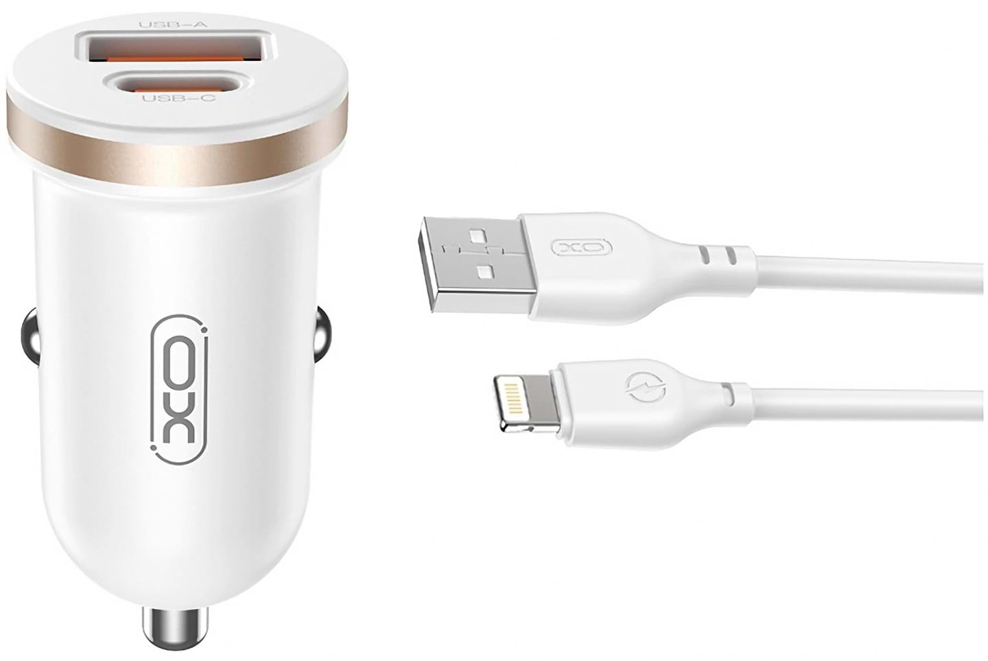 Автомобильное зарядное устройство XO CC56 Plastic mini A+C single port 30W+ Lightning cable white (XO-CC56+L-white)