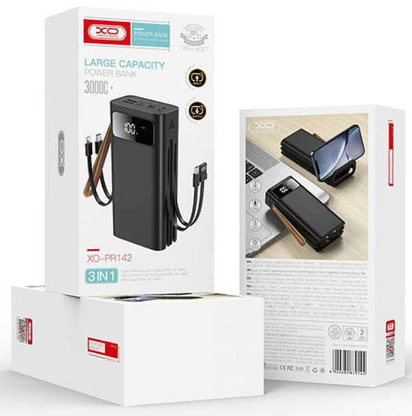 Фото - Батарея мобільна XO 30000mAh + кабель 3в1 (XO-PR142-BK)