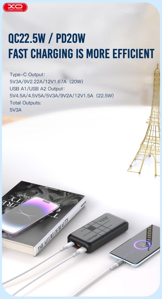 Фото - Батарея мобильная XO 20000 mAh PD20W+QC22.5W Black (PR188)