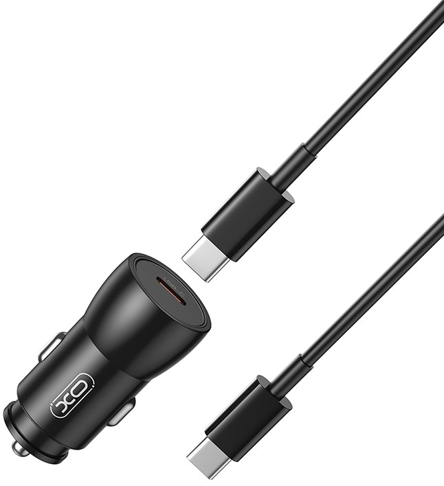 Автомобільний зарядний пристрій XO CC57 Smart Metal Single C Port PD30W+ Type-C Cable black (XO-CC57+C)