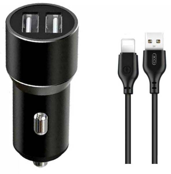 Фото - Автомобільний зарядний пристрій XO TZ09 2.4A/2 USB + кабель lightning Black (XO-TZ09L-BK)
