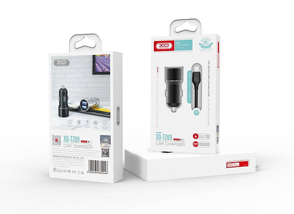 Фото - Автомобільний зарядний пристрій XO TZ09 2.4A/2 USB + кабель microUSB Black (XO-TZ09M-BK)