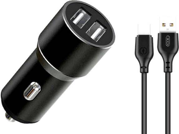 Автомобильное зарядное устройство XO TZ09 2.4A/2 USB + кабель Type-C Black (XO-TZ09T-BK)