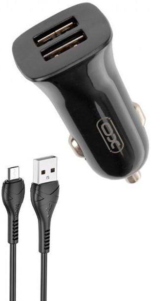 Автомобильное зарядное устройство XO TZ10 2.4A/2 USB + Micro USB Black (XO-TZ10-MC-BK)