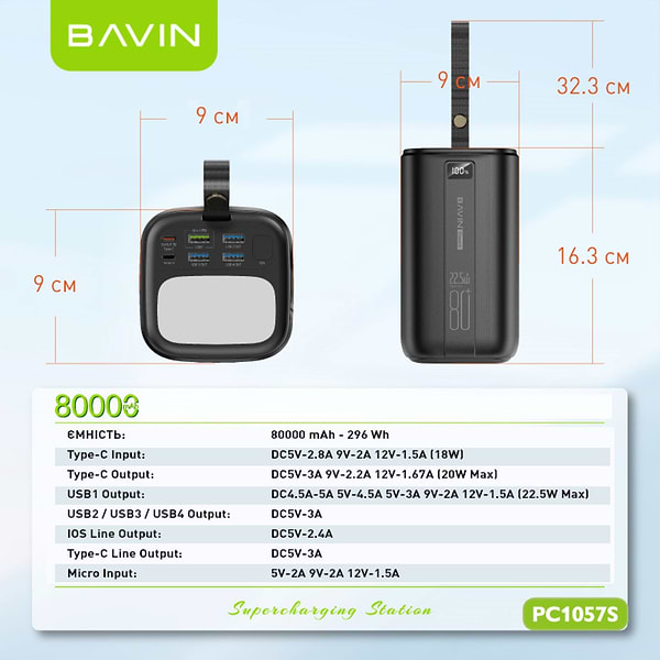 Фото - Батарея мобільна Bavin PC1057S 80000 mAh 22.5W Black (Y-PC1057S-BK)