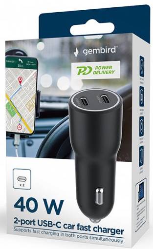 Фото - Автомобільний зарядний пристрій Gembird 2xUSB-C PD 20W (TA-UC-C2PD40-CAR-01)