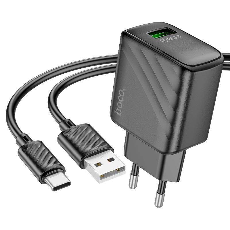 Мережевий зарядний пристрій HOCO CS21A QC3.0 charger set (Type-C)(EU) Black (6942007609906)