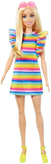 Кукла Barbie "Модница" с брекетами в полосатом платье (HJR96)