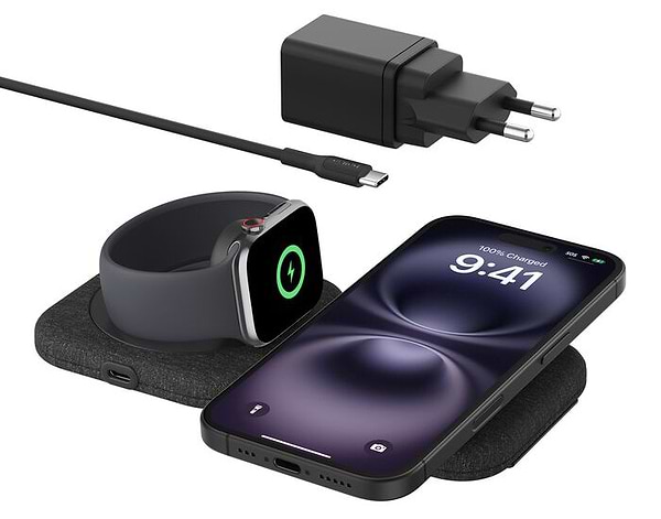 Фото - Бездротовий зарядний пристрій Belkin 2в1 15Вт Travel Pad Qi2 (WIZ026VFBK)