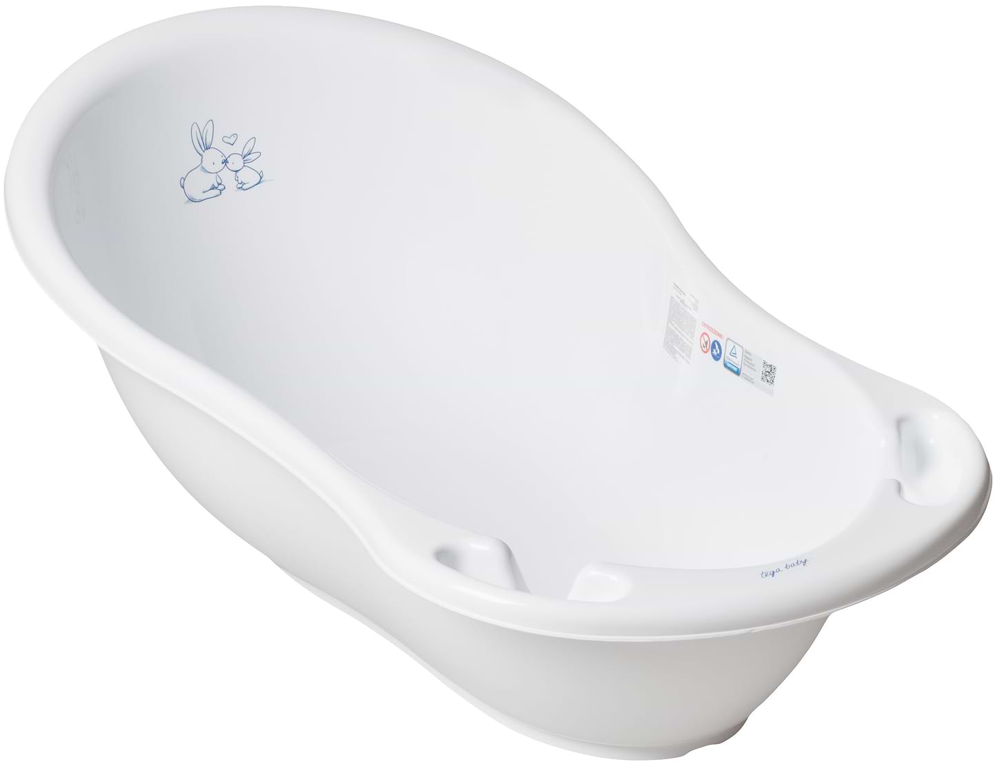 Детская ванночка Tega Baby "Зайчики" со сливом, белая 86 см. (KR-004-103)