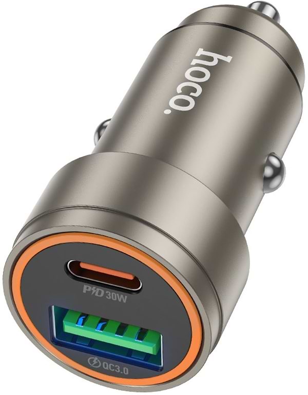 Фото - Автомобильное зарядное устройство HOCO Z57A Glorious PD30W+QC3.0 car charger Metal Gray (6942007633109)