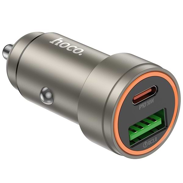 Фото - Автомобильное зарядное устройство HOCO Z57A Glorious PD30W+QC3.0 car charger Metal Gray (6942007633109)