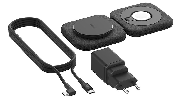 Фото - Бездротовий зарядний пристрій Belkin 2в1 15Вт Travel Pad Qi2 (WIZ026VFBK)