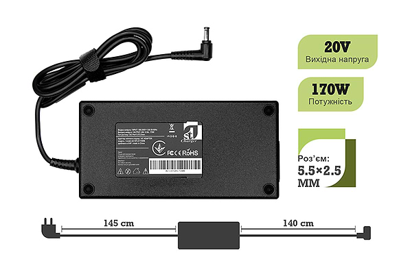 Фото - Зарядний пристрій для ноутбука 1stCharger Lenovo 170W 20V 8.5A 5.5x2.5 силовий кабель (AC1STLE170WB)