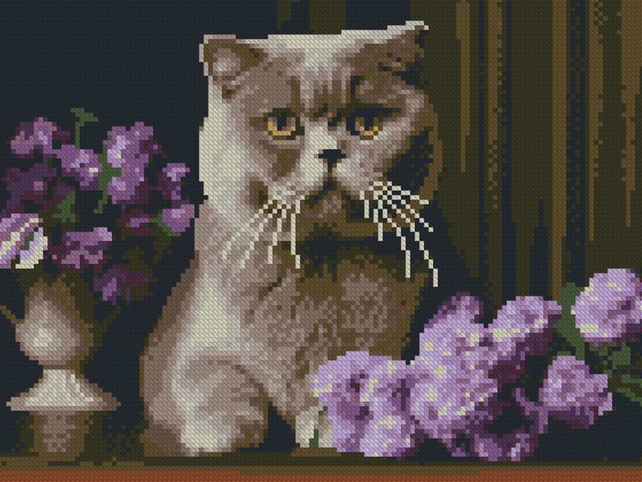 Алмазний живопис Strateg Сірий кіт 30х40 (ZAV3040-60)