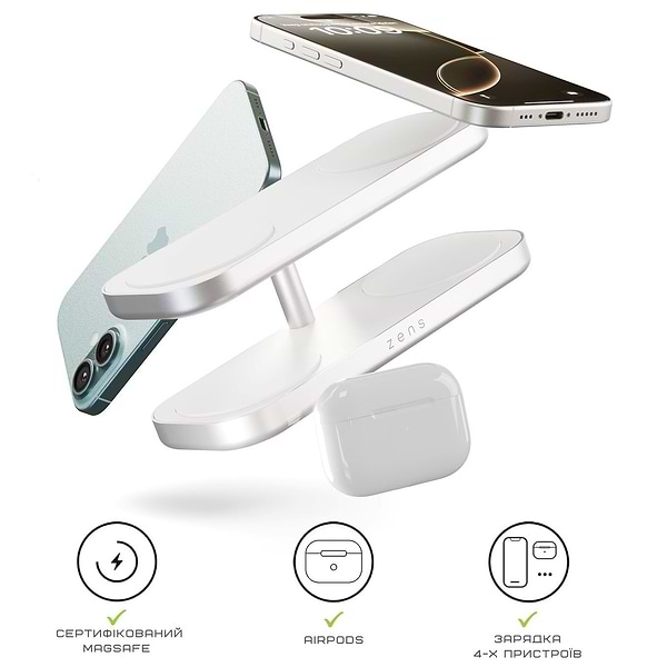 Фото - Бездротовий зарядний пристрій Zens Quattro Wireless Charger Pro 4 White (ZEQC01W/00)