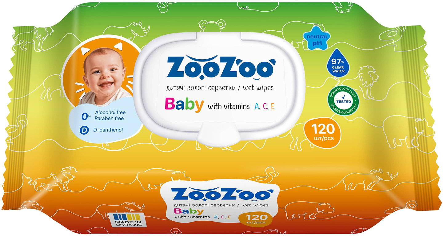 Салфетки влажные для детей ZooZoo Витамины 120 шт. (4820183973603)