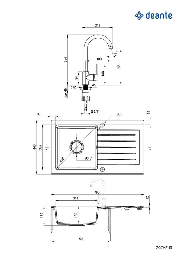 Фото - Мийка кухонна+змішувач Deante Zorba ZQZ_2113+BEN_262M (ZQZV2113)