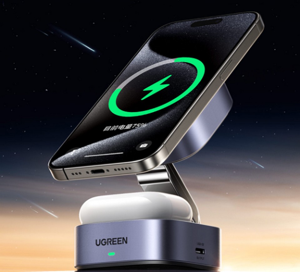 Фото - Беспроводное зарядное устройство UGREEN 2в1 Qi2 Silver (Qi2_1)