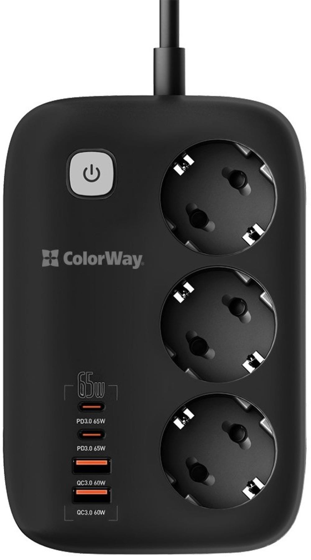 Мережевий фільтр Colorway 3 розетки/4USB GaN3 Pro PD (2USB-A + 2 TYPE-C) (65W) Black 2m (CW-CHE34PDB)