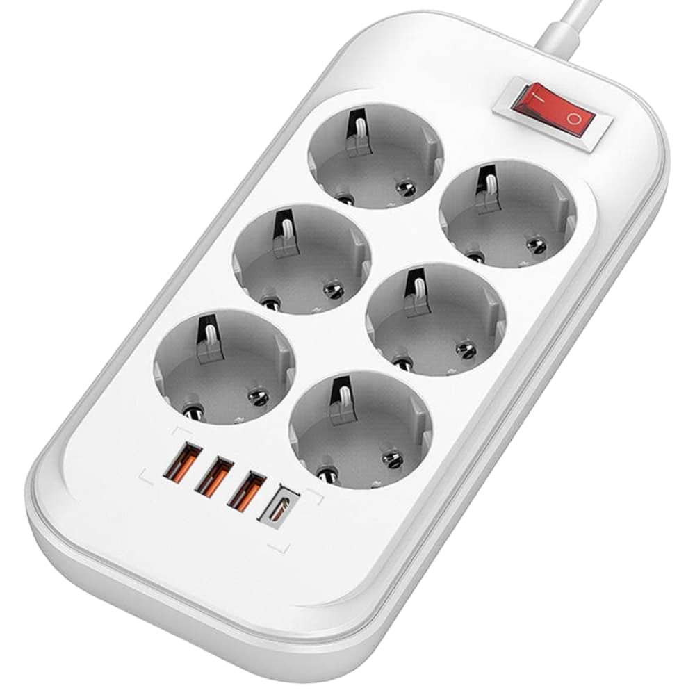 Мережевий фільтр Colorway 6 роз. Type-C PD20W + 3xUSB QC3.0 White 2m (CW-CHE64PDW)